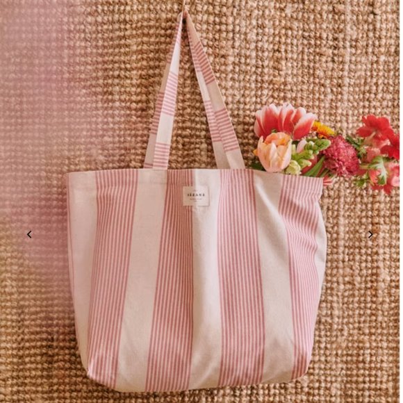 Sezane Handbags - NWOT Sezane pink stripes canvas tote bag